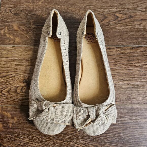 LIVIE AND LUCA Women's 9.5 Jute Burlap Bow Delicate Feminine Flats Nola - Picture 3 of 9